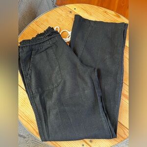 Elegant linen blend Black Drawstring Trousers. L